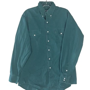 Wrangler Shirt Size 16 34 Cowboy Cut Regular Fit Green Button Down Long Sleeve - Picture 1 of 13