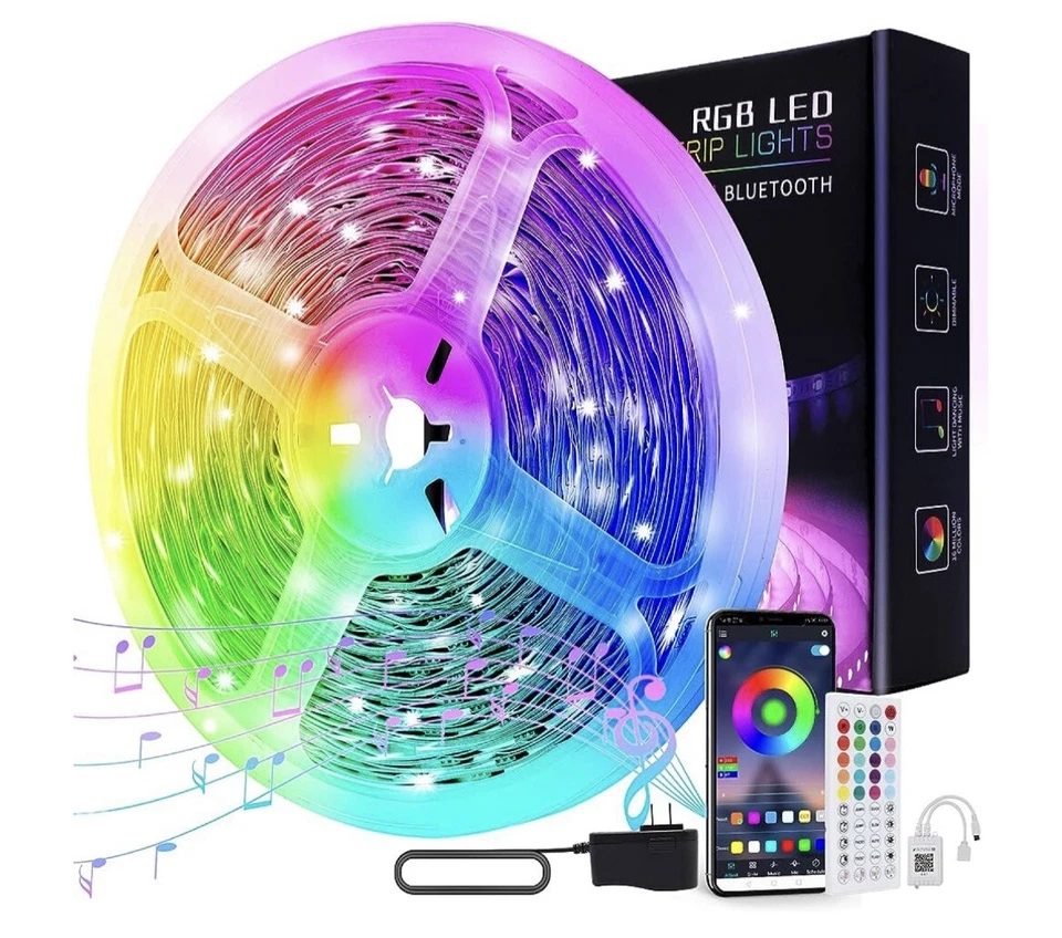 Luzes de tira de LED 65,6 pés luzes de LED flexíveis para quarto luzes LED RGB coloridas  - Imagem 1 de 4