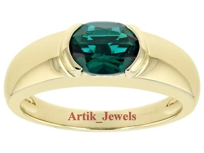 Künstlicher Smaragd Mit 14K Vergoldet Silber Ring für Herren #836 - Bild 1 von 4
