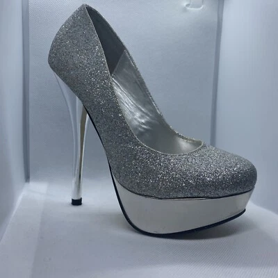 Lasonia M4747 Silver Glitter High Heels Pumps Women's Platform Stiletto Size 5 - Image 1 of 4