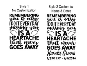 In Loving Memory- Remembering You Is Easy Sticker Decal Memorial Optional Custom - Picture 1 of 4