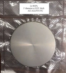 Objetivo pulverizador de circonio Zr 99,9% puro, 3" diámetro x 0,125" espesor - Imagen 1 de 2
