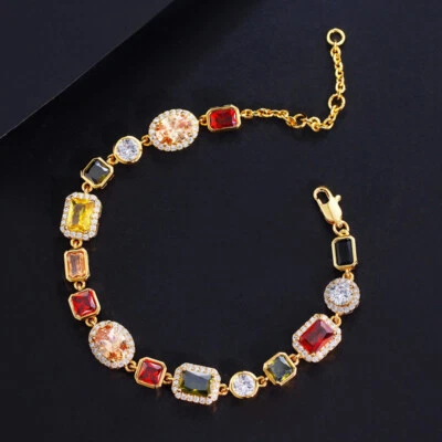 Mujer Boho Chapado en Oro Colorido Circonita Cúbica Cadena Pulsera Fiesta Joyería Regalo Foto 1 de 4