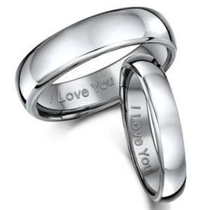 His & Hers Titanium Court Matching Wedding Rings Set Engraved ''I Love You''  - Picture 1 of 3