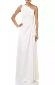 NEU HALSTON HERITAGE KLEID Twist Taille eine Schulter Satinmantel Größe 8 KREIDE - Bild 1 von 2