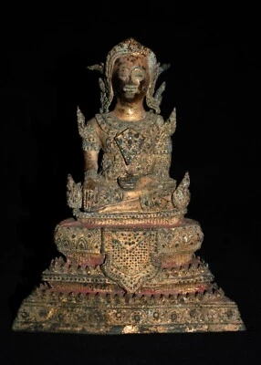 Antigo boneco tailandês Ratanakosin/Bangkok período sentado bronze dourado Buda - Imagem 1 de 4