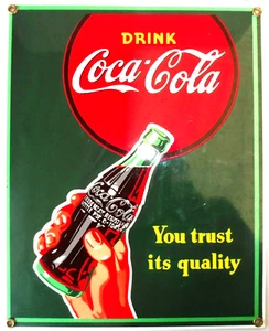 COCA COLA® PLAQUE EMAILLEE 1990 DRINK COCA COLA 28,5 cm x 23 cm N° 1442 U.S.A - Imagen 1 de 2