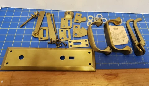 Vintage Brass Corbin Thumb Latch Door Plate With Hardware Cover