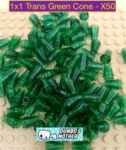 LEGO 1x1 Cono verde trans sin ranura superior NUEVO X50 - Imagen 1 de 1