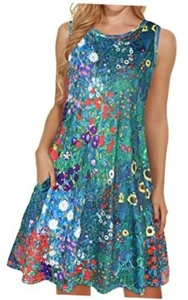 Summer Dresses for Women 2024 Casual Beach Large A Garden Blue Floral - Picture 1 of 7