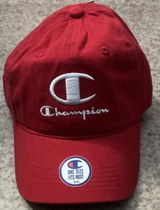 Champion Classic Red White Twill Hat Cap Strap Back Mens One Size New W/ Tag - Picture 1 of 6