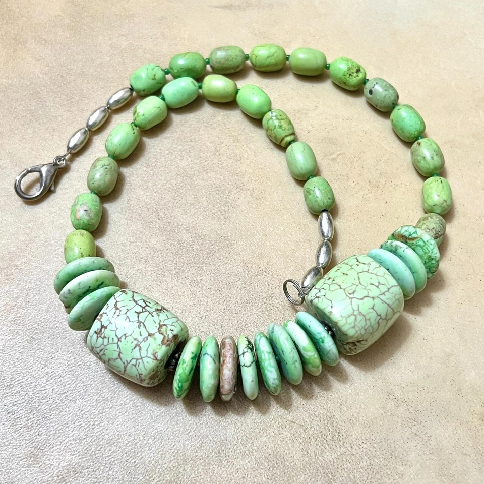 Collar con cuentas de piedras preciosas vintage verde primavera, imitación turquesa estilo bohemio 20" Foto 1 de 4