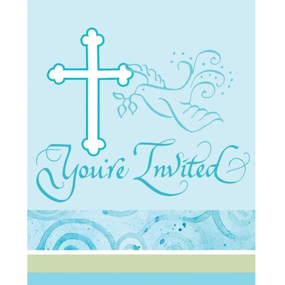 Faithful Dove Blue Invitations 8CT - Image 1 of 1