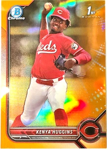 2022 BOWMAN CHROME DRAFT ORANGE REFRACTORS #BDC140 KENYA HUGGINS REDS/25 - Picture 1 of 2