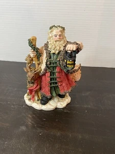 Vtg Woodland Santa Claus Figurine Old Saint Nick Resin with Lantern & Reindeer - Picture 1 of 6