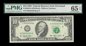 United States 10 Dollars 1993 Federal Reserve Note Clevelan PMG 65EPQ Banknotes - Picture 1 of 2