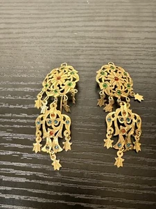 Israeli Yemeni Wedding earrings handmade Gilded Signed Israel Oriental - Picture 1 of 13