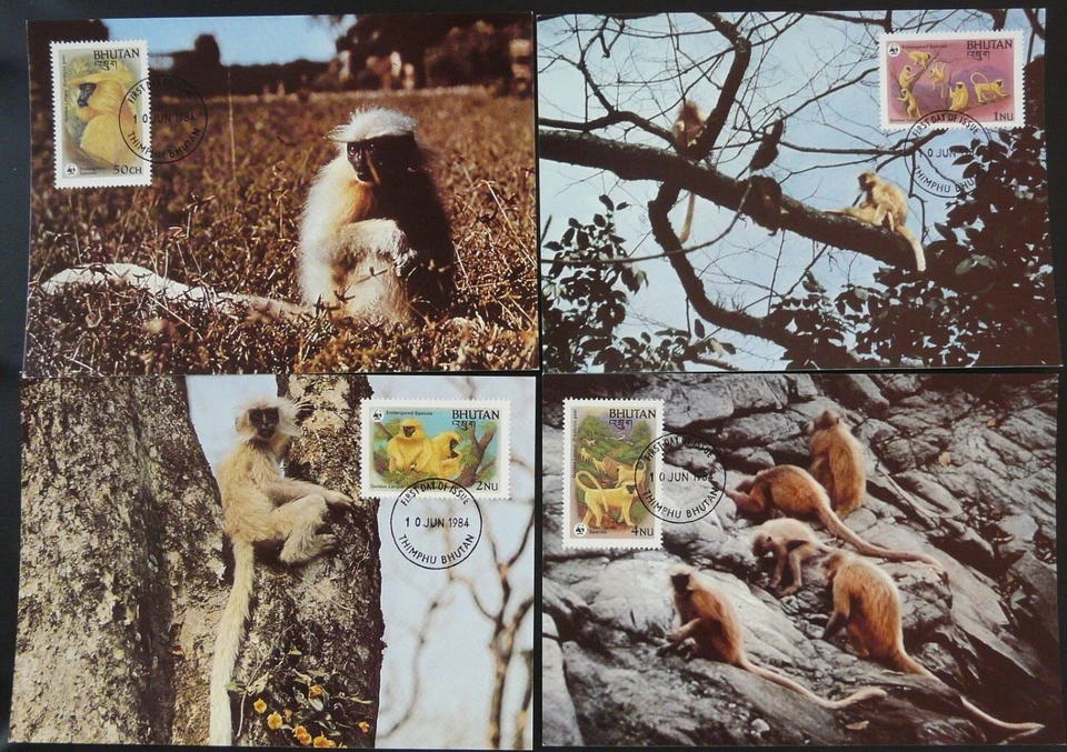 Bhutan 1984  ☀ W.W.F. - Fauna Monkeys Golden Langur ☀ 4x Max cards - Image 1 of 1