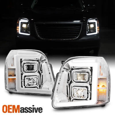 For 2007-2014 GMC Yukon XL 1500 2500 LED C-Tube Projector Chrome Headlights Pair - Image 1 of 4