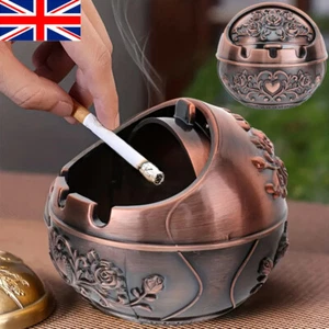 Vintage Carved Windproof Ashtray With Lid for Cigarettes Ash Container Box UK - Picture 1 of 10
