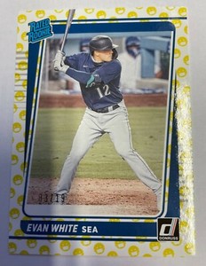 2021 Panini Donruss Rated Rookies Mask Emoji SSP #3/19 Evan White #60 Rookie RC