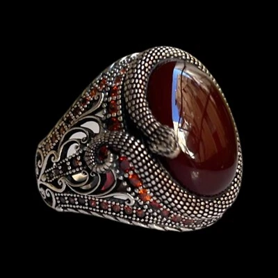 Agate Men's Ring Solid 925 Sterling Silver Jewelry  All Size - Image 1 of 3