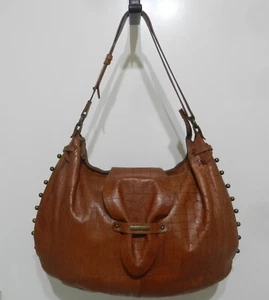 LAMARTHE PARIS Vintage Large Camel-Tan Leather Reptile Beaded Hobo Shoulder Bag - Picture 1 of 24