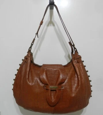 LAMARTHE PARIS Vintage Large Camel-Tan Leather Reptile Beaded Hobo Shoulder Bag - Image 1 of 4