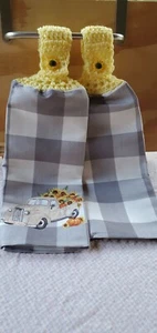 Harvest Pick up ~Set of 2  Woven Kitchen Towels with Crochet tops - Picture 1 of 5