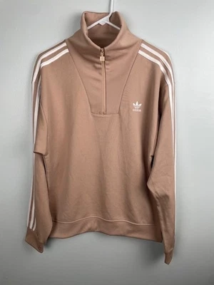 Adidas Cuello Embudo TT Pullover Para Hombres Pequeño Beige Media Cremallera Camiseta de Pista 3 Rayas Foto 1 de 4