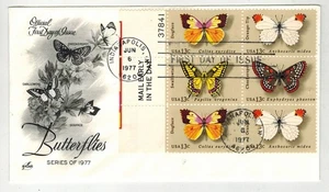 1977 AMERICAN BUTTERFLIES ARTCRAFT PLATE BLOCK & MAIL EARLY BLOCK OF 6 INDIANA - Picture 1 of 1