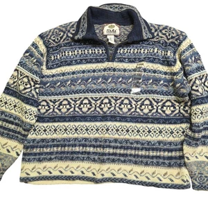 Vtg TIARA International L Blue Cream Fair Isle Zip Sweater Nordic NWT Deadstock - Picture 1 of 7