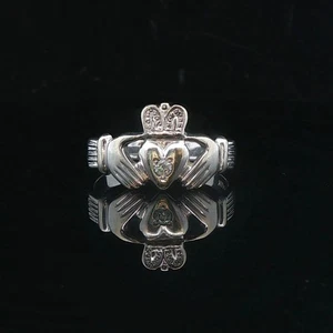 14k White Gold and Diamond 5.8g Claddagh Ring Size 12 - Picture 1 of 8