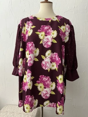 Top para mujer Plus 3XL borgoña floral elástico manga abullonada nuevo con etiquetas Moriella-LulaRoe Foto 1 de 4