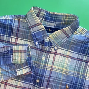 Ralph Lauren Mens XL Blue Plaid Long Sleeve Flesh Pony Button Casual Dress Shirt - Picture 1 of 6