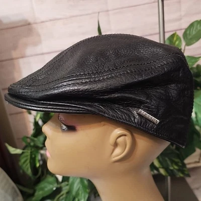 Gorra plana Stetson vintage de cuero negro Foto 1 de 4