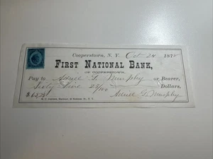 R152b - First National Bank - Bank Check - Cooperstown NY - 1878 - Picture 1 of 1