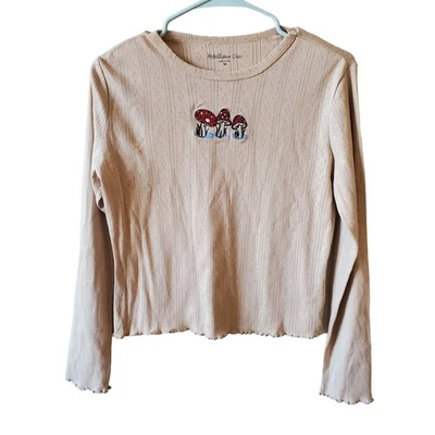 Rebellious One Juniors Long Sleeve Mushroom Top Size Medium Tan  - Image 1 of 3
