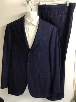 Traje Cesare Attolini Azul Marino Lana/Angora Rayas Tres Botones Puño Pantalón Talla 42 Foto 1 de 4