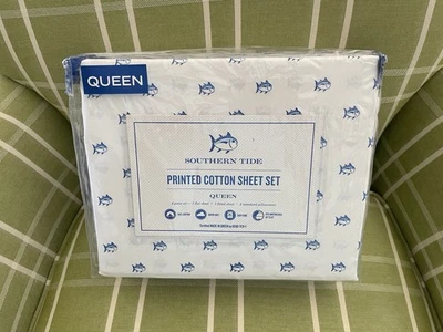 Southern Tide Skipjack Logo Pattern Cotton Percale Sheet Set - Brand New! - Image 1 of 2