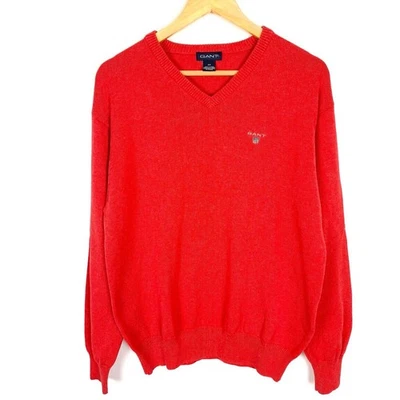 Pull homme GANT taille M col V coton pull tricot serré rouge pull - Photo 1/4