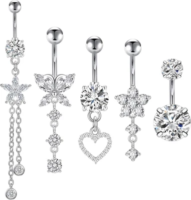 5PCS Piercing Ombelico G23 Titanio Piercing Ombelico Anello 14G CZ Ombelico Barr - Immagine 1 di 4