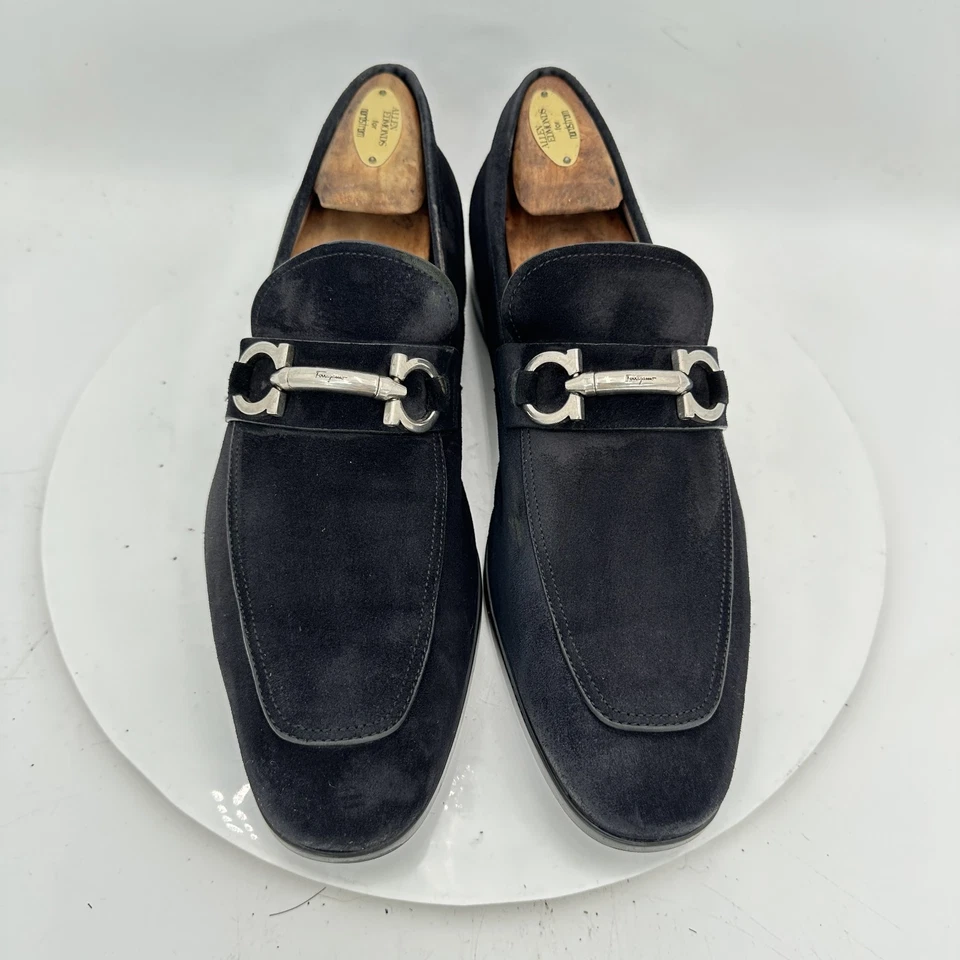 Salvatore Ferragamo Men Sz 8.5EE Black Suede Horsebit Pull On Loafer Dress Shoes - Image 1 of 4