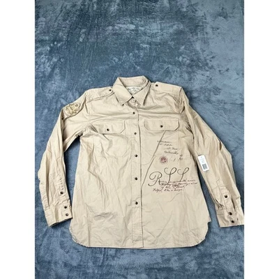 Women’s tan Ralph Lauren LRL military button shirt embroidered crest NWT Large - Image 1 of 4