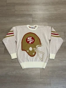 Vintage 90s Cliff Engle Pro Line NFL San Fransico 49ers Helmet Sweater Size L - Picture 1 of 4