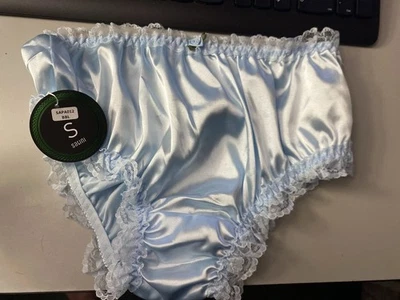 WOMENS BLACK BUTTERFLY SATIN KNICKER PANTY CHOICE OF BLUE ,PINK , WHITE SMALL - Image 1 of 4