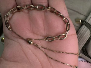 10k Yellow Gold Paper Clip Bracelet Adjustable Beautiful AK 2.3G 4mm Turkey BOLO - Picture 1 of 9
