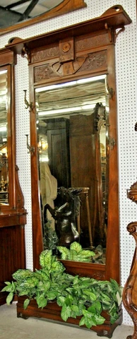 Antique Country French Walnut Art Nouveau Hall Tree Circa 1890 Flower Base Cover