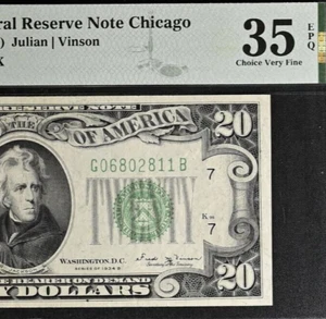 1934B $20 Federal Reserve Note - PMG 35EPQ - Vinson Signature - Fr 2056-G - Picture 1 of 3