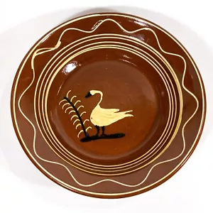 SJ Pottery Bethal MO Redware Bowl Swan 2001 Ltd Ed #72/100 12" Round - Picture 1 of 4